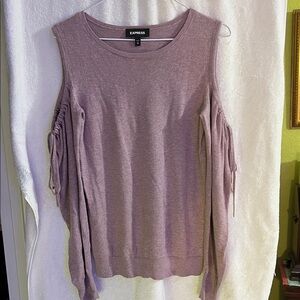 Express Mauve Cold-Shoulder Pullover with Ruched Sleeve Ties